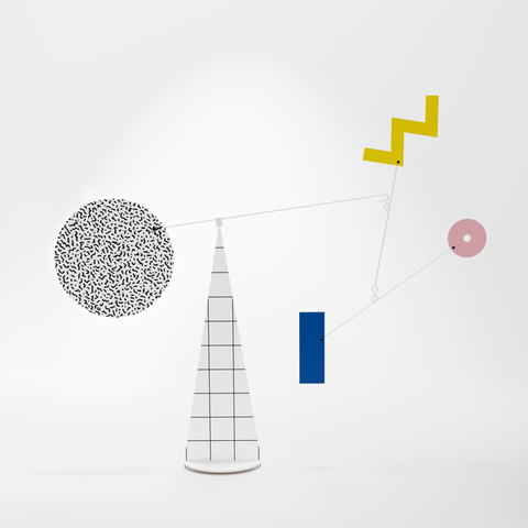 Mobile Sydney de Volta Mobiles avec formes géométriques colorées sur fond clair